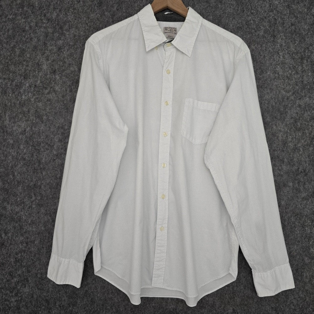 J Crew‎ Shirt Mens L White Blue Micro Dot Button Down Long Sleeve Cotton Classic